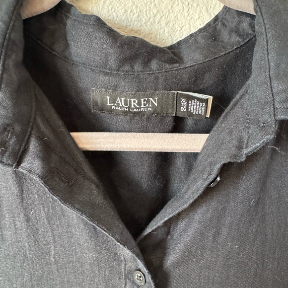 RL Black Label Linen black button down top with rolled sleeves. Size XL - Picture 3 of 8